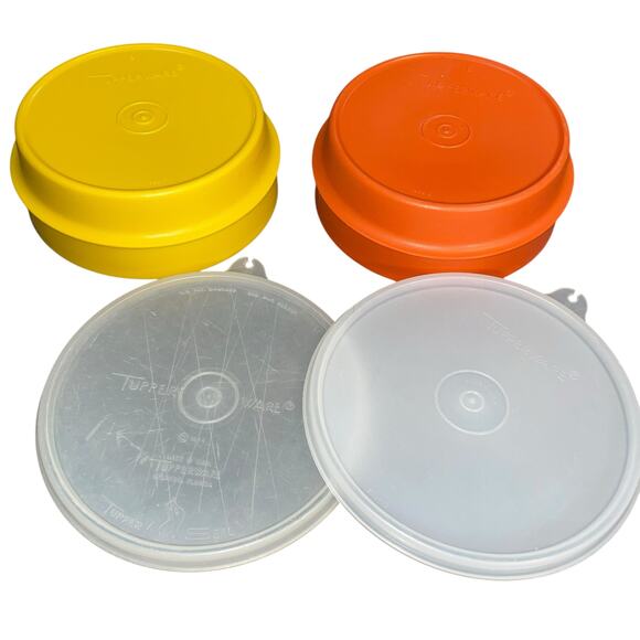 Tupperware Cereal Bowls Lids Set x2 Stackable Harvest Orange Yellow 1356 Vintage - Picture 13 of 15